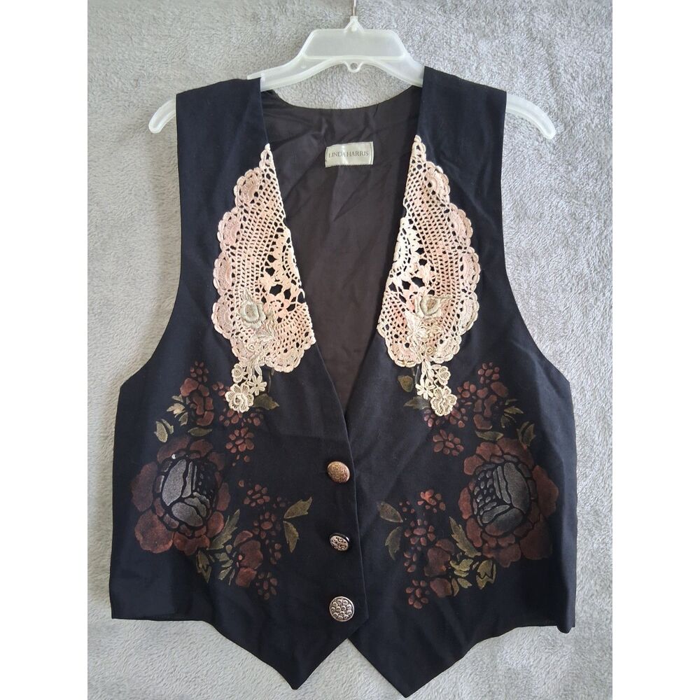 Vest Vtg Hand Painted Victorian Dark Academia Whimsygoth Cottage M Linda Harris
